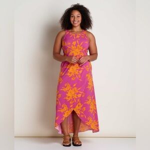 Toad&Co Sunkissed Maxi Dress Flame Leaf Floral Size S Outdoors Hiking Camping